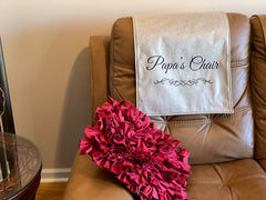 Durable polyester headrest cover protecting dining room chairs by PAPA’s
