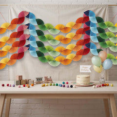 Expanded rainbow paper fan garland length up to 150 cm