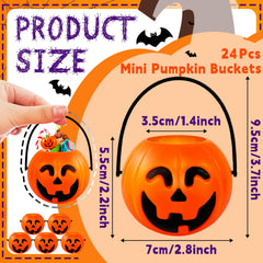 Small orange pumpkin candy bucket measuring 2.8in wide and 2.2in high