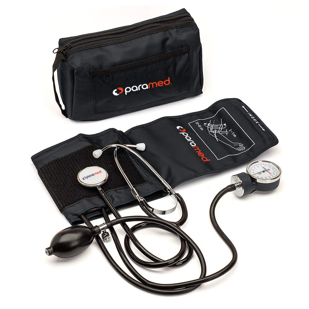 Paramed aneroid sphygmomanometer with stethoscope kit displayed