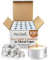 PARNOO tealight candles in metal cups 100 pack white unscented