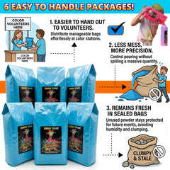 Blue Holi powder bulk pack with six bags for easy distribution