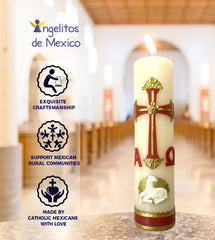 Paschal Red candle with Alpha and Omega engraving