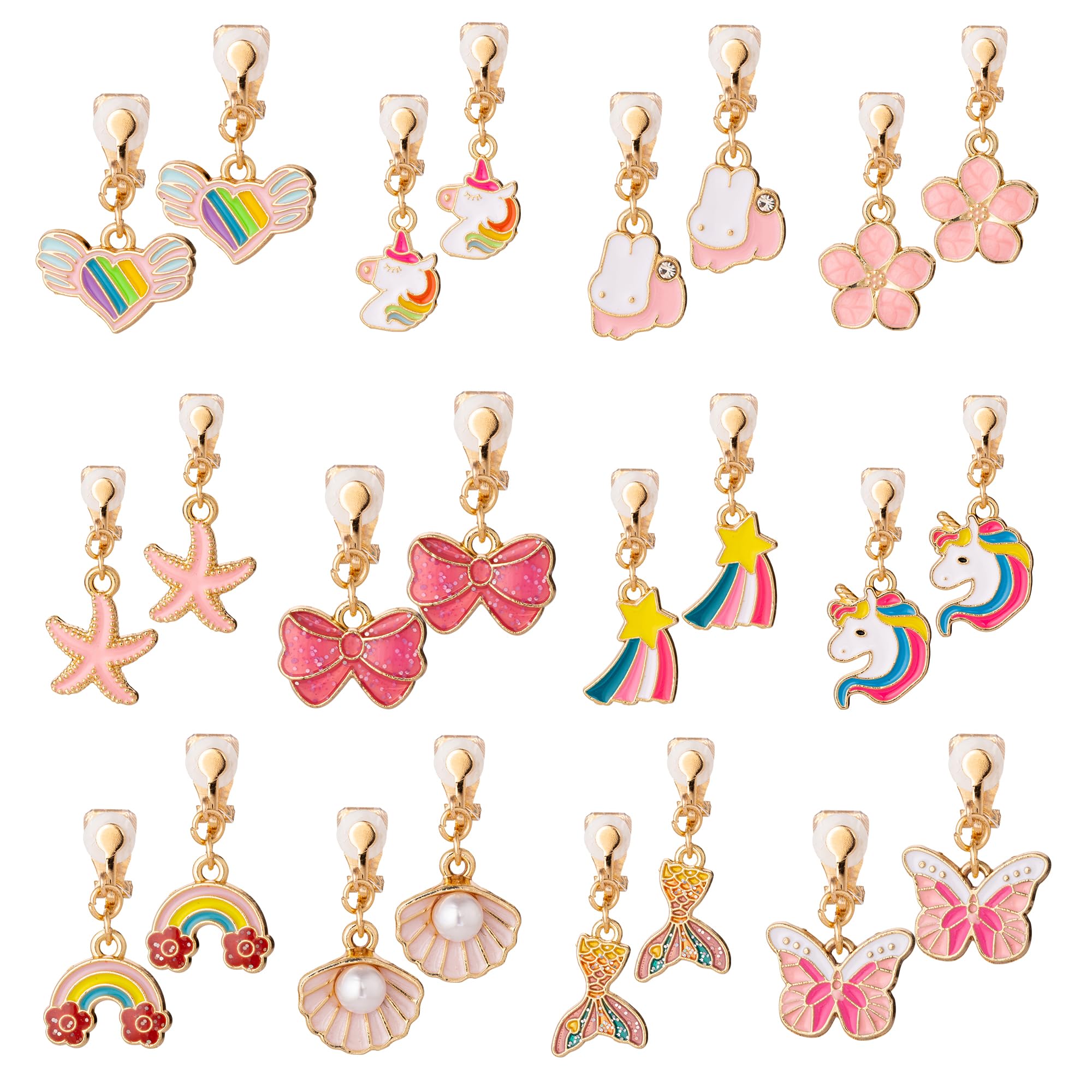 PASEMM 12 pairs kids clip-on earrings unicorn designs