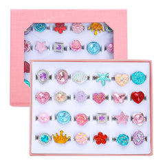 PASEMM 24pcs little girl rings in pink gift box