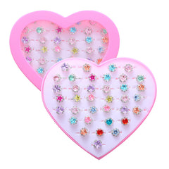 PASEMM rhinestone gem rings set in pink heart box for girls