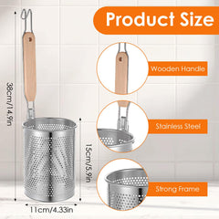 Four piece pasta strainer set with wooden handles for durability