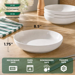 Six white porcelain bowls suitable for pasta soup and salad
