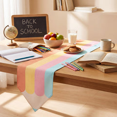 Linen pastel classroom table runner for dining