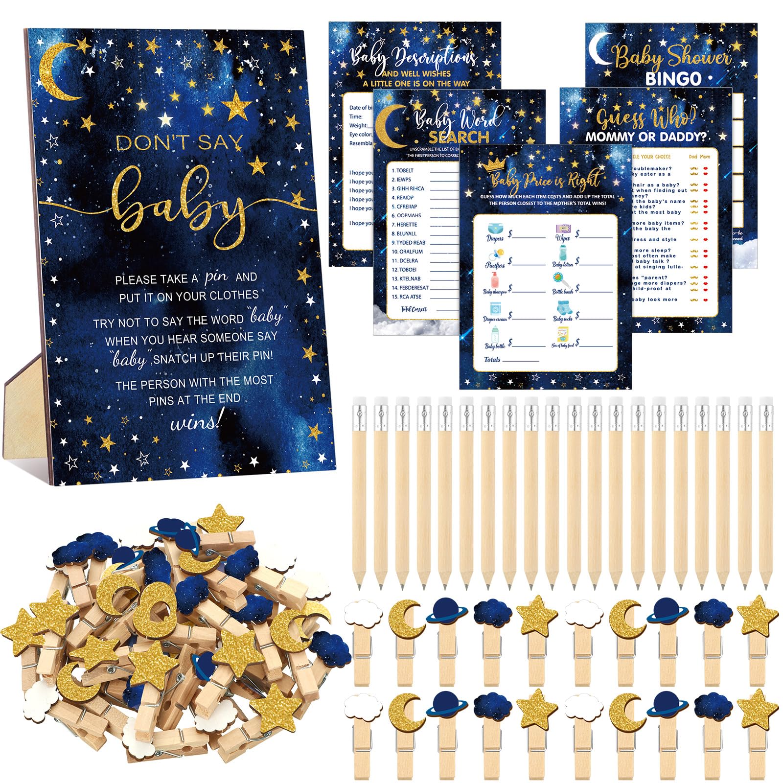 Patelai 321 Pcs Twinkle Star kit contents showing sign clothespins and cards