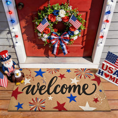 Patriotic door mat 17x29 with stars made from artifical coconut fiber