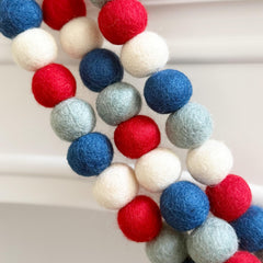 9-foot patriotic felt ball garland for porch railings stairs and backdrops