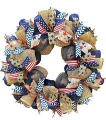 Patriotic mesh wreath 24 inch diameter handmade in the USA