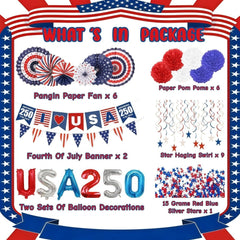 Patriotic paper fans in red white and blue for 250th celebration