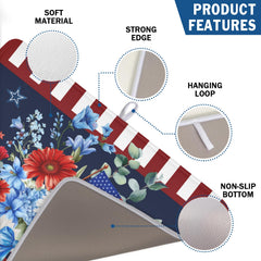 Patriotic red blue white floral drying mat for kitchen