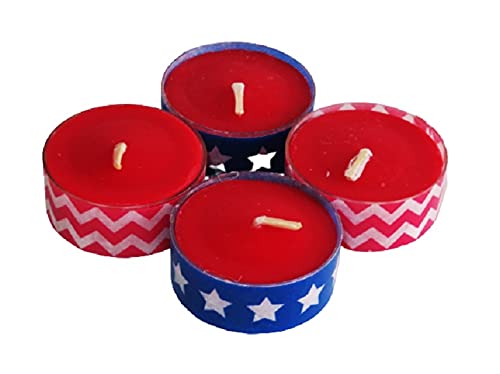Patriotic tea light candle set four pieces red white blue