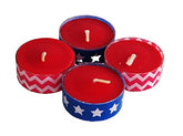 Patriotic tea light candle set four pieces red white blue