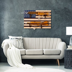 Patriotic American flag wall rack with two 1000ml gun decanters