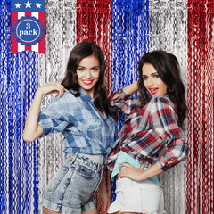 Patriotic wave foil fringe backdrop curtain 3-pack