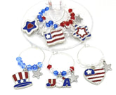 Patriotic Wine Charms set of 6 with American flag design