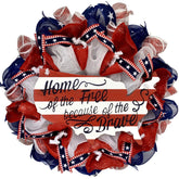 Patriotic wreath handmade in USA with wood American flag sign