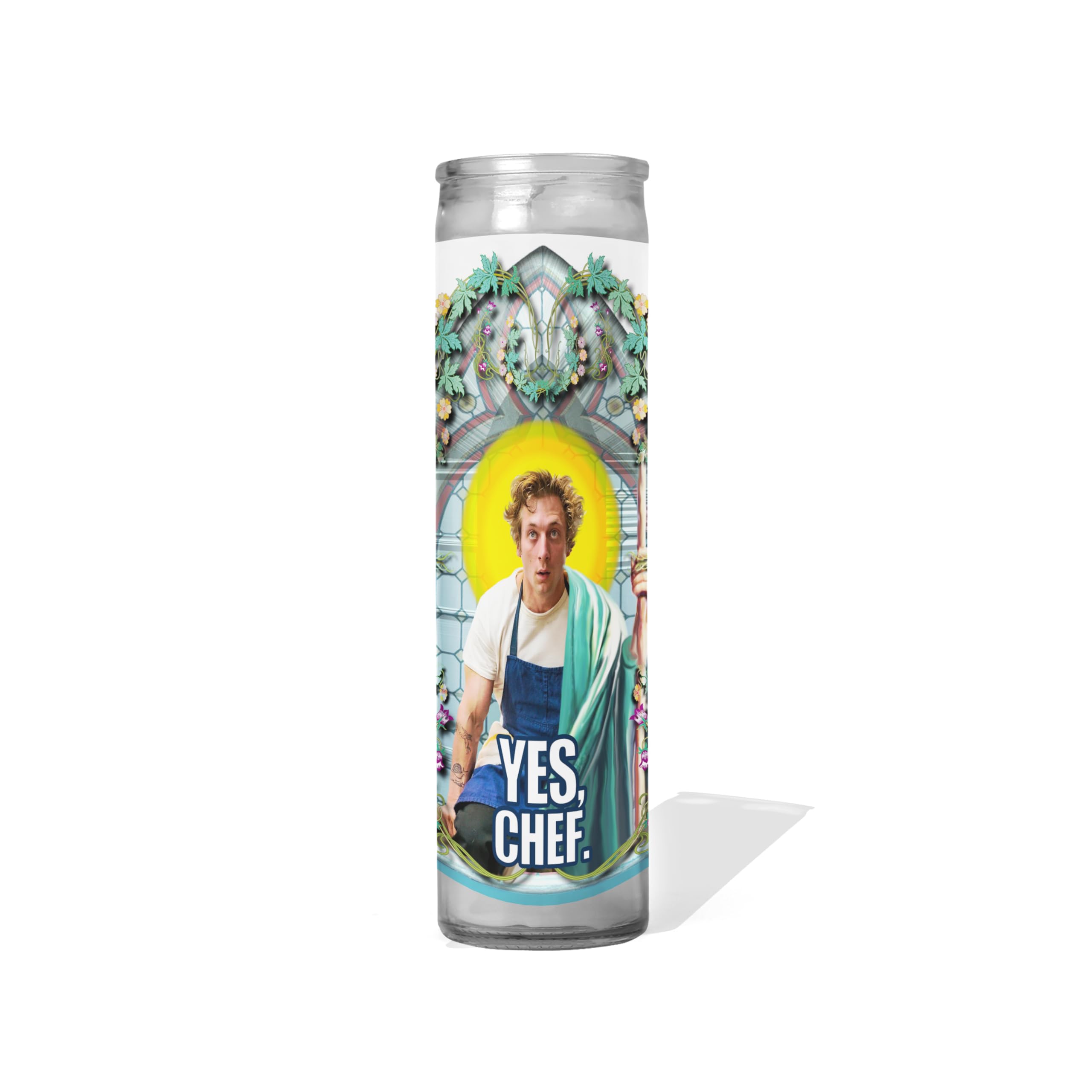 Patron Saint of Yes Chef Celebrity Prayer Candle unscented 8 Inch glass votive Handmade in USA