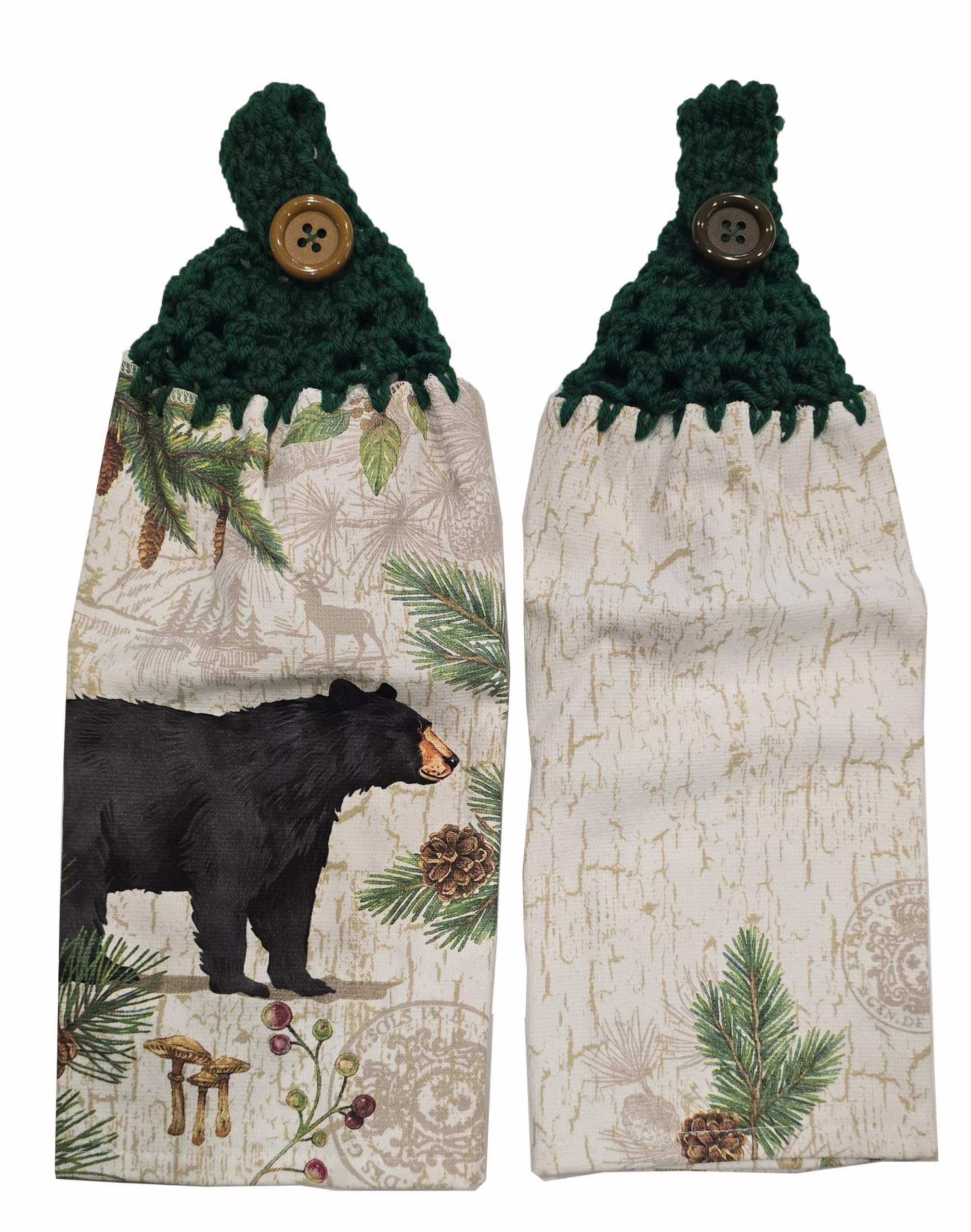 Patty Green kitchen towel pair with crochet top for hanging