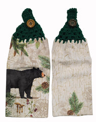 Patty Green kitchen towel pair with crochet top for hanging