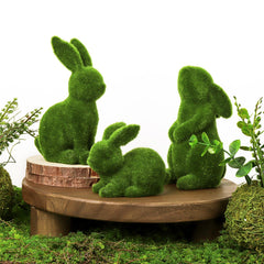 Pawliss Bunny Decor moss flocked resin rabbit figurines set of 3 green display