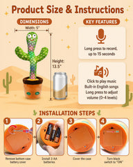 Pbooo Dancing Cactus Toy recording feature shown
