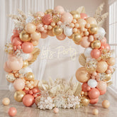 Peach balloon arch kit components and color assortment