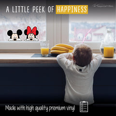 Peeking Mickey Mouse & Minnie Mouse sticker on window