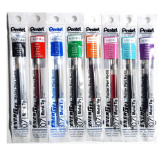 Pentel LR7 Refills for EnerGel Gel Pen 0.7mm set of 8 colors Black Blue Red Green Orange Pink Sky Blue Violet