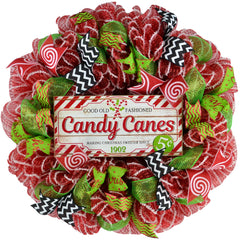 Peppermint Christmas Wreath 24 inch red white mesh front door