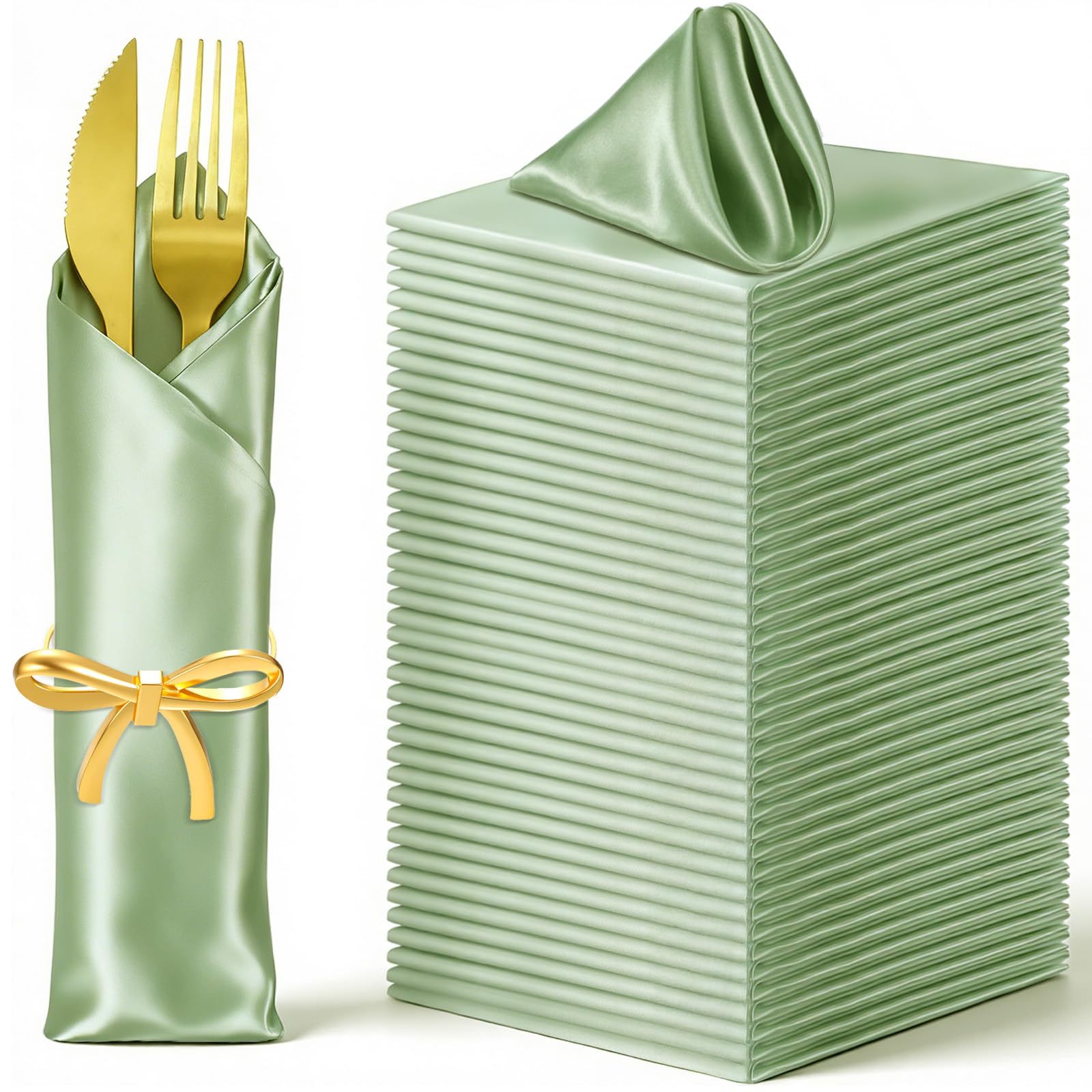 PercyEffie 40 pack sage green satin napkins