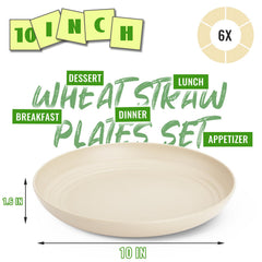Beige 10 inch wheat straw plates 6 pack By Perlapoc