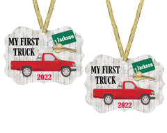 Size 3.94 x 2.75 inches for First Truck Christmas Ornament