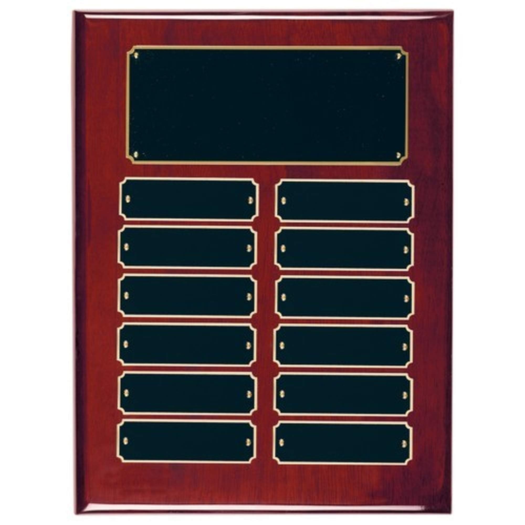 Perpetual Plaque Award Rosewood Gloss Finish 9x12 plaque with 12 plates
