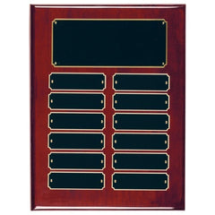 Perpetual Plaque Award Rosewood Gloss Finish 9x12 plaque with 12 plates