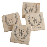 Personalization Universe farmhouse floral coaster set on table
