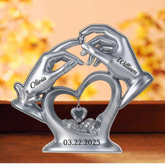 Personalized 3D effect acrylic plaque showing couple hands exchange rings