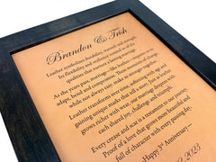 Personalization for names initials and wedding date on leather art 8x10