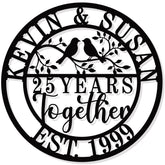 Personalized 50th wedding anniversary metal gifts with custom name sign close up