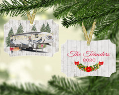 Back of ornament personalized with family name and year