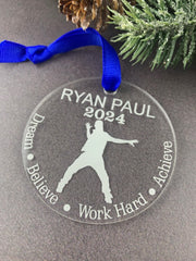 Personalized acrylic ornament name year ribbon color