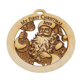 Personalized Baby's First Christmas Ornament natural wood 3.75 inch diameter
