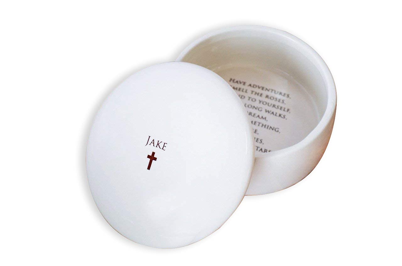 Personalized Baptism Gift round keepsake box with name on lid