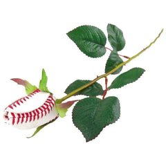 Close up of personalized baseball rose showing 18 inch stem