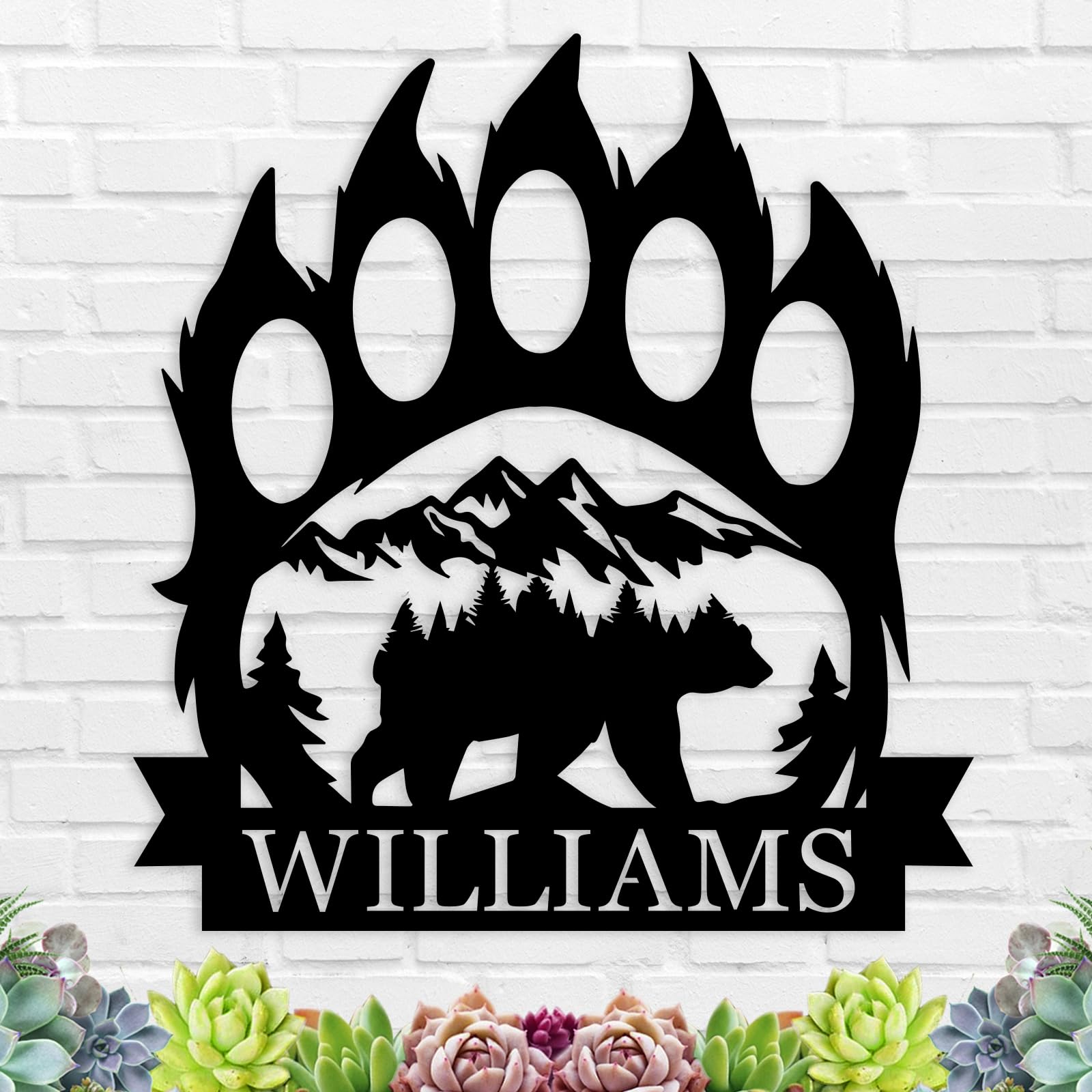 Personalized Bear Paw Metal Wall Decor with family name customization for indoor spaces