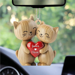 3D effect cats holding heart car hanger
